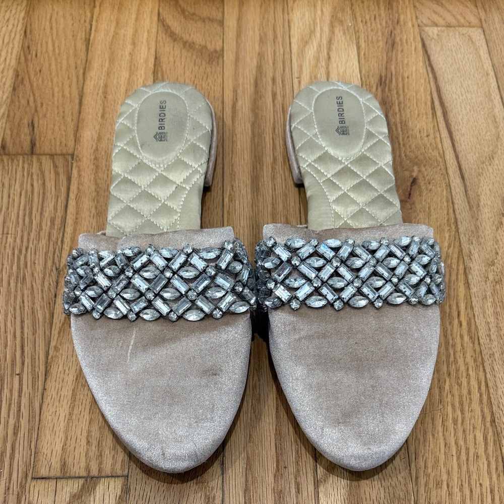 Birdies Taupe Embellished Mules